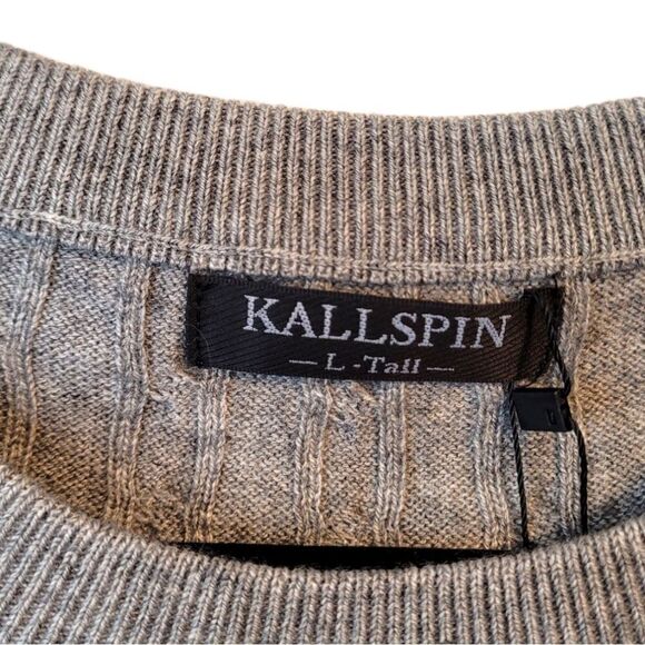 Kallspin Men's Light Grey Cable Knitnwool Blend Sweater LT NWT - Picture 3 of 6